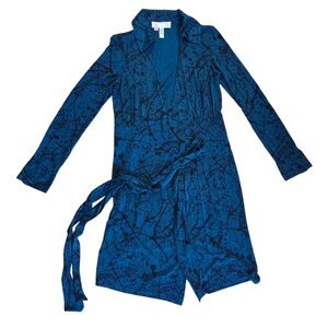 Diane Von Furstenberg Teal and Black Long Sleeve Vintage Classic Wrap Dress